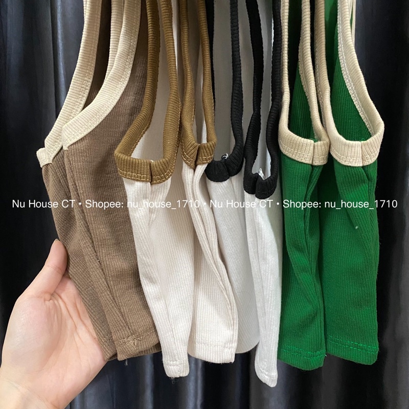 Áo croptop 3 lỗ nữ thun gân tăm viền màu kèm clip và ảnh thật