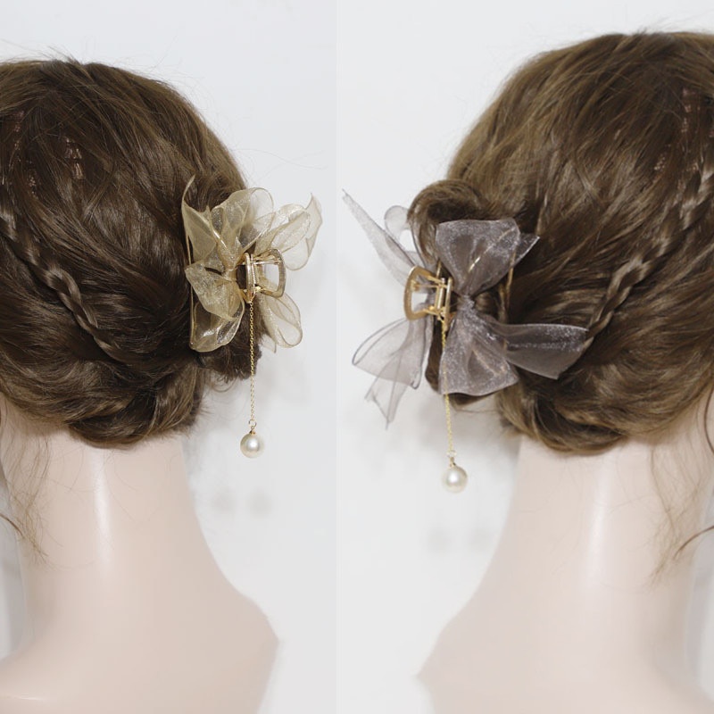 Kẹp Tóc Hình Nơ Lưng Đính Ngọc Trai Xinh Xắn Cho Nữ