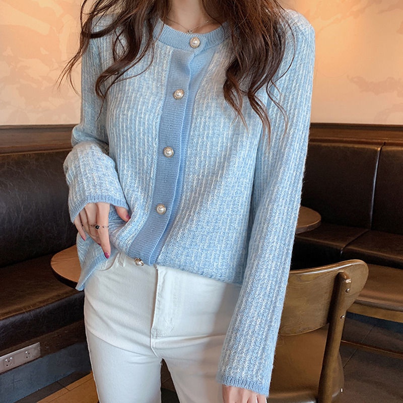 【ZHELIHANGFEI】Áo Cardigan Dệt Kim Tay Dài Cổ Tròn Thời Trang