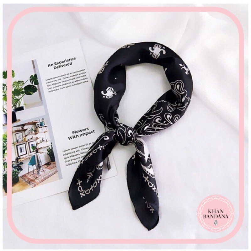 №♨✱Khăn bandana lụa màu đen size 60x60cm dành cho nam