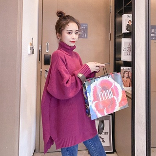 Áo len nữ đẹp, Áo váy len nữ dáng dài rộng trùm mông,  Cổ cao ấm áp