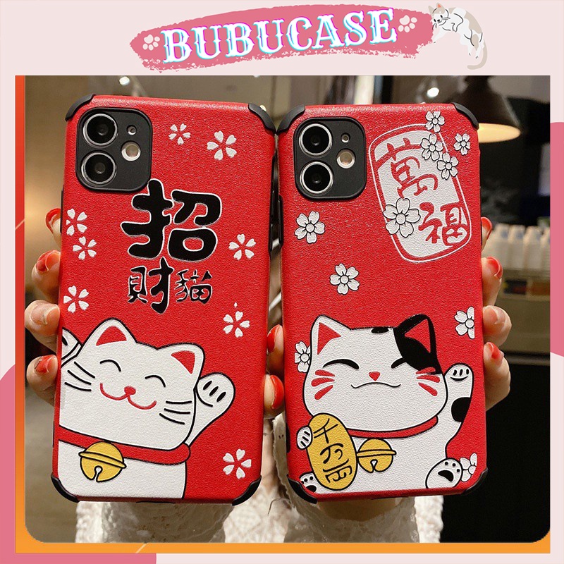 Ốp lưng Iphone cho 12/12mini/ 12pro/12promax - Họa tiết mèo thần tài màu đỏ mang lại mai mắn mang tài lộc