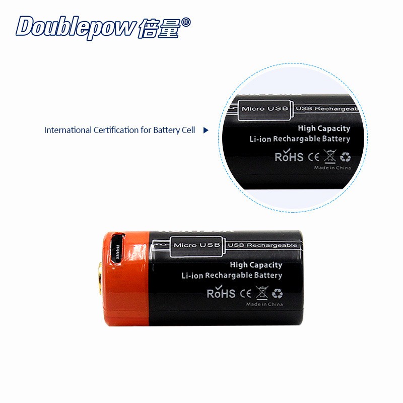 Pin Sạc Cổng Micro USB 3.7V 650mAh 16340 Doublepow DP-CR123A - Hàng Chính Hãng