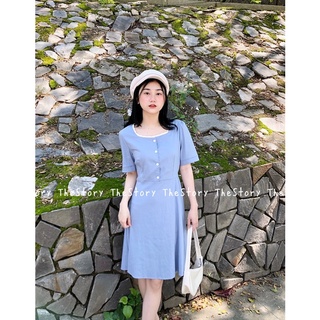 Đầm trơn cổ vuông bạ ren tay ngắn D663