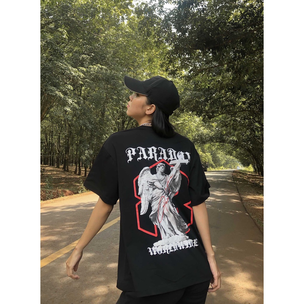 PWkU / Áo thun form rộng Paradox tay lỡ - Unisex - In hình - SOVEREIGN - Màu đen !