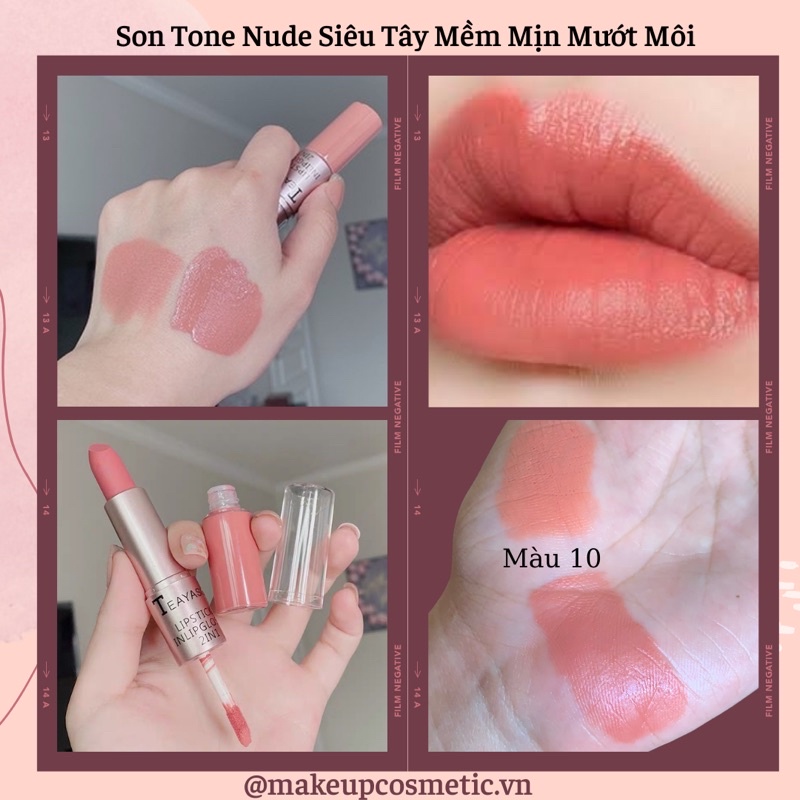 Son Môi Màu Nude Siêu Tây Mềm Mịn, Mượt Mà, Lâu Trôi Lipgloss + Lipstick 2in1