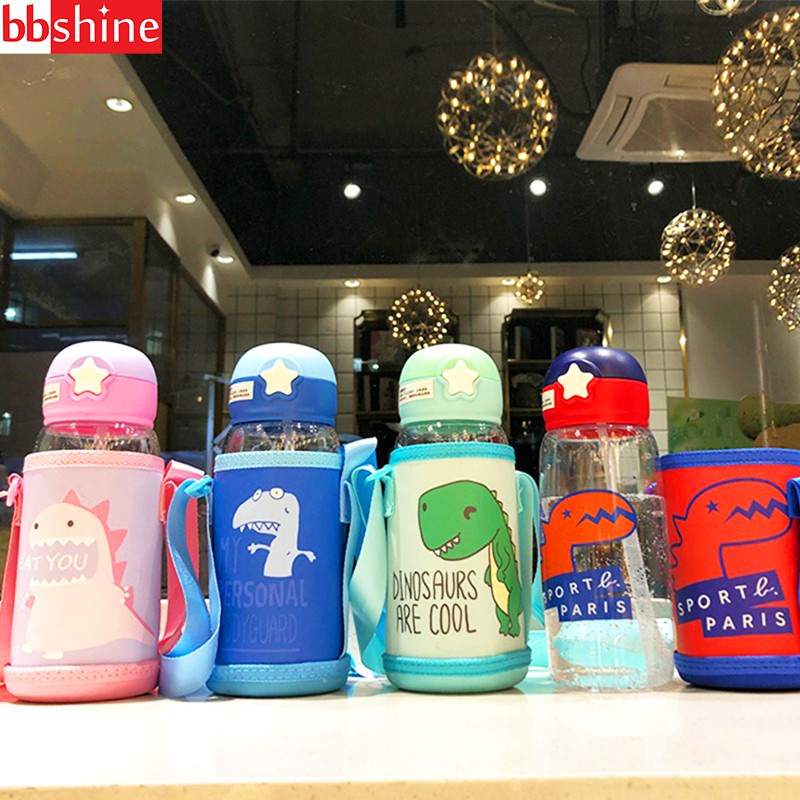 Bình nước cho bé đi học có ống hút cute gái M-SB09