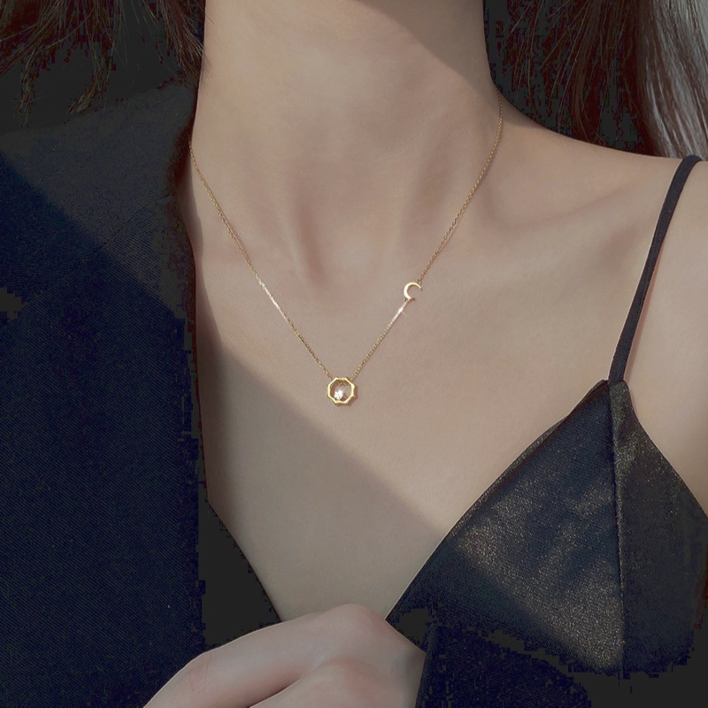 Kim cương sáng bóng Mặt trời Mặt trăng Mặt dây chuyền Vòng cổ Phong cách Hàn Quốc Vòng cổ cho nữ