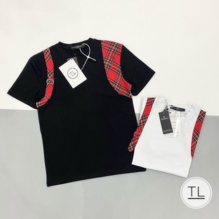 Áo phông cổ tròn McQueen pha vai đỏ cực đẹp 2021