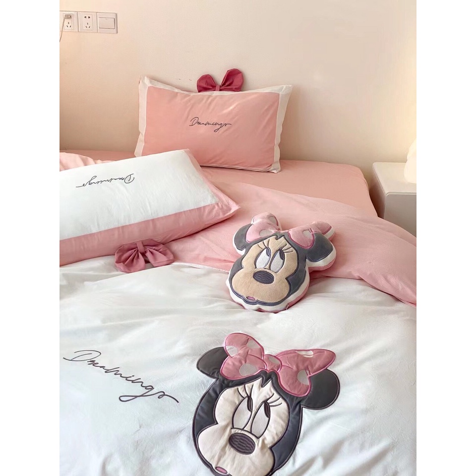 Bộ chăn ga gối Cotton Line Disney thêu họa tiết ngộ nghĩnh, set 5 món sẵn hàng
