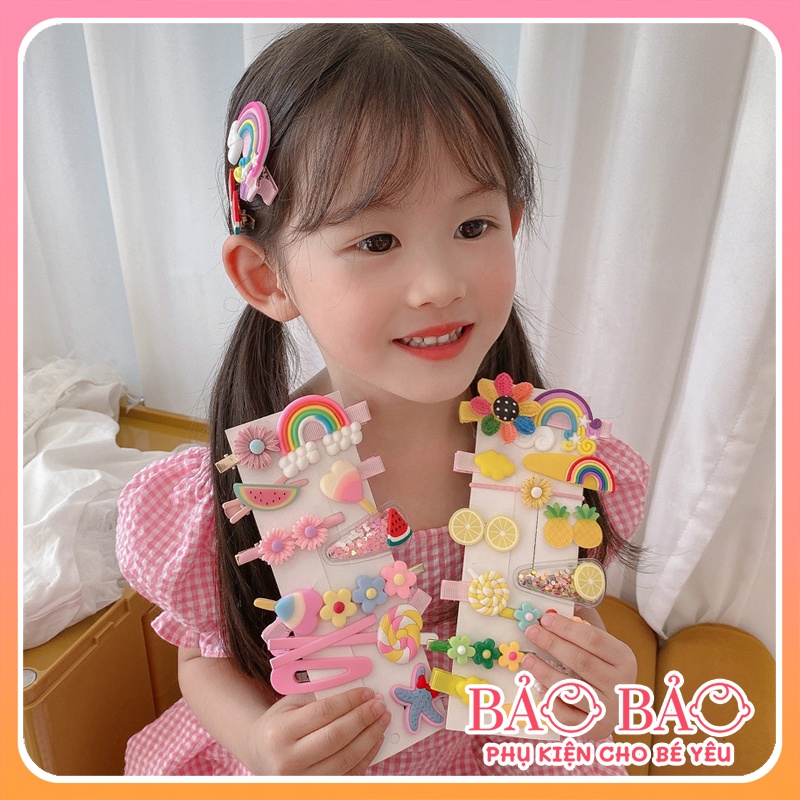 Set 14 kẹp tóc xinh xắn cho bé gái phong cách Hàn Quốc