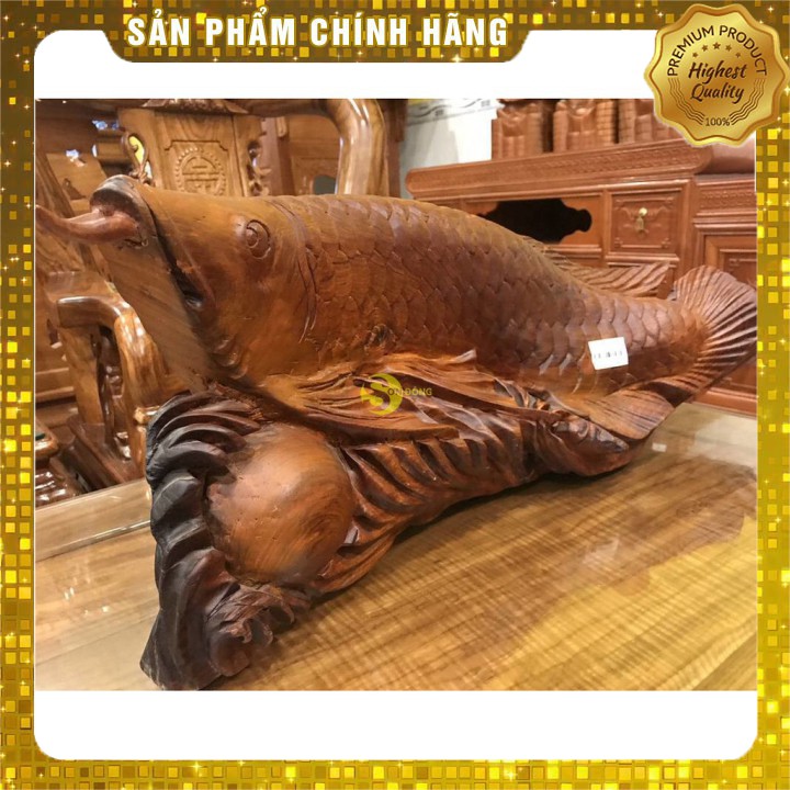 Tượng cá rồng kim long gỗ hương
