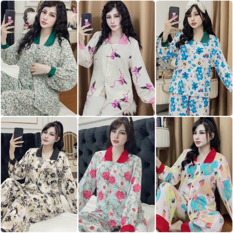 Đồ bộ lụa maingo cao cấp cổ sen tay dài phồng quần dài