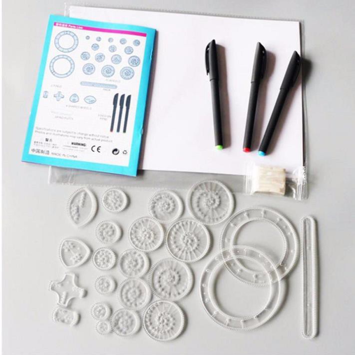 (Tặng 3 bút) Bộ thước vẽ họa tiết sáng tạo Spirograph No 2143