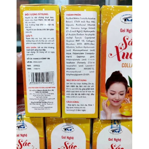 Gel Nghệ Sắc Xuân Collagen , Mờ Sẹo ,Hết Thâm, Dưỡng Ẩm Da,Làm Mềm Da Tuýp 20g
