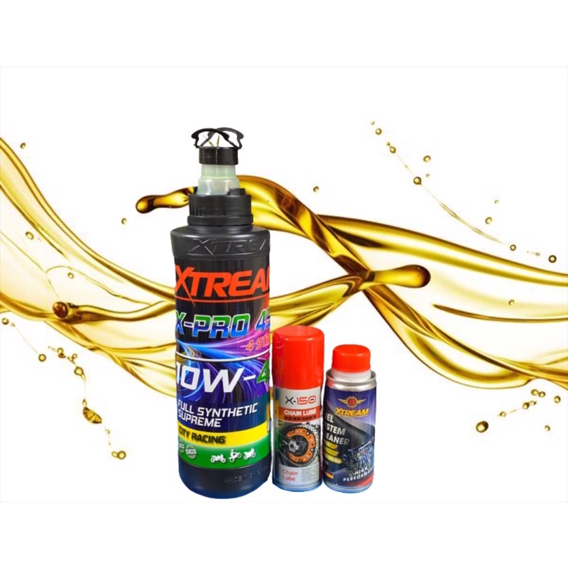 3 món XTREAM Nhớt XTREAM X-Pro 4ST 10w40 Super Racing 1L + Dưỡng sên Xtream 100ml + VSBĐ Xtream 50ml