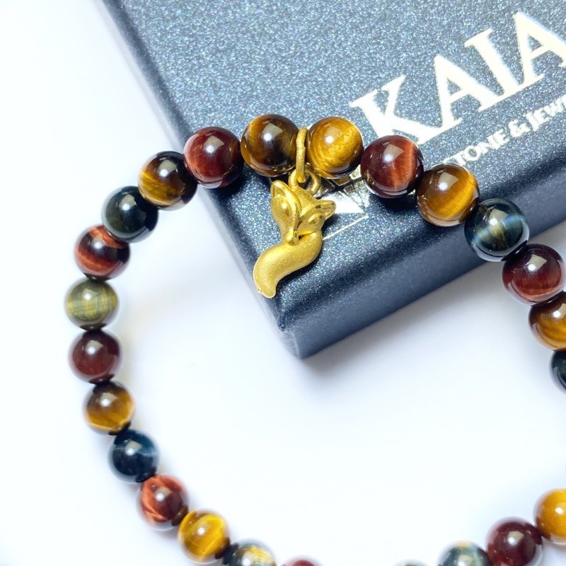 Vòng tay phong thủy mắt hổ 3 màu mix charm hồ li 24k - KAIA