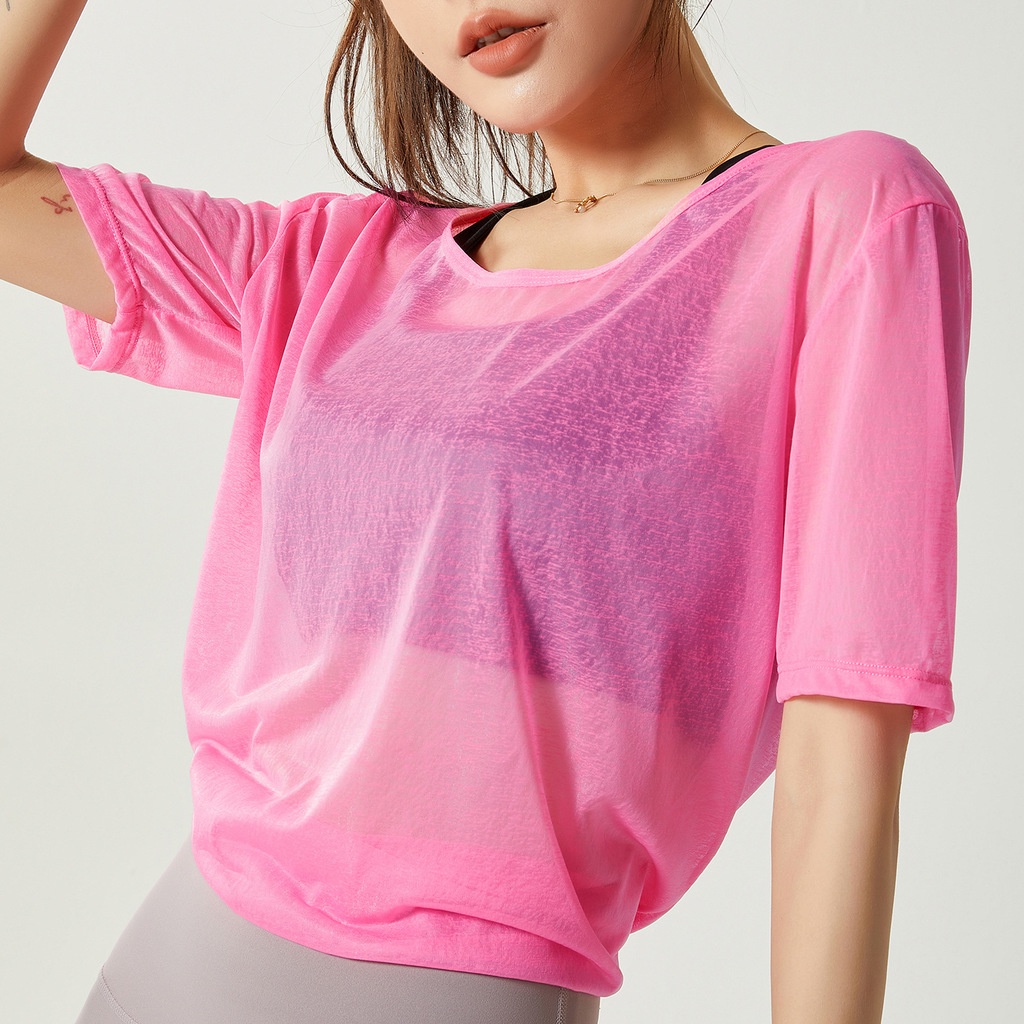 Thin split Yoga blouse running short sleeve loose quick drying T-shirt back sports top fitness clothes women