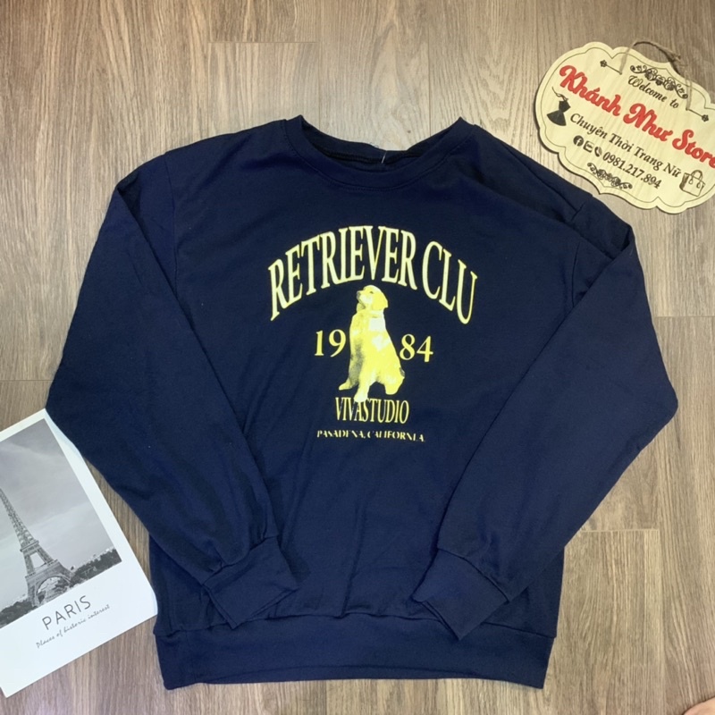 Áo Sweater 1984 Nữ - Nỉ dáng rộng tay bồng in chữ ngực RETRIEVER, Unisex Siêu Hot