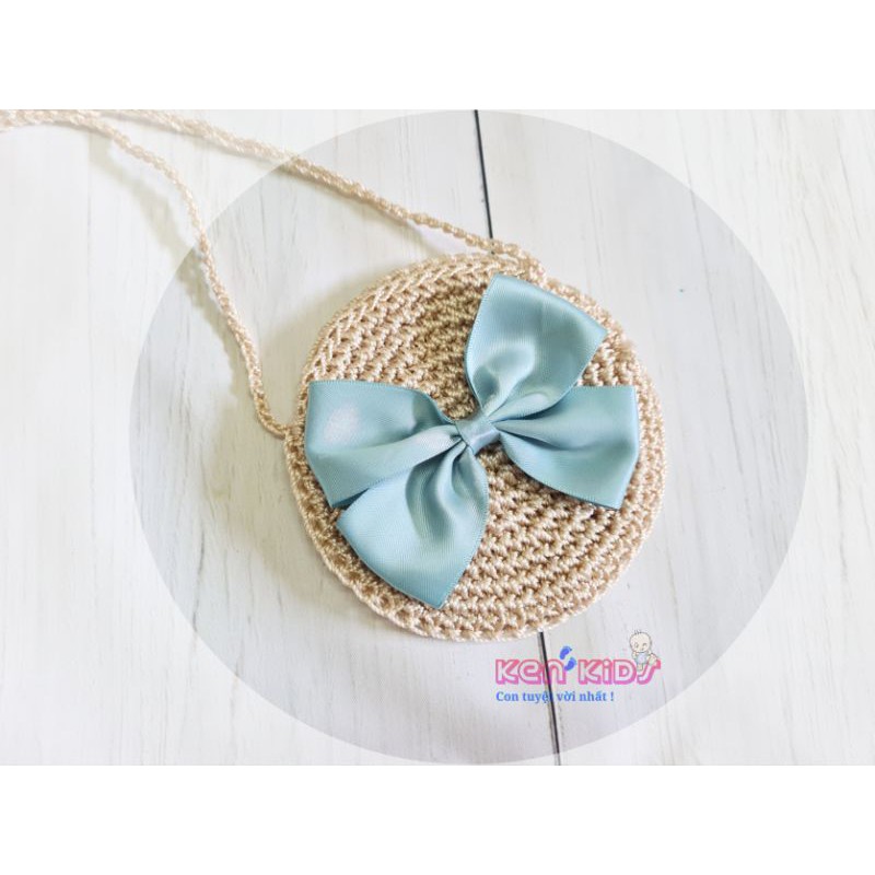 Túi xách cói handmade phối nơ, xinh xắn cho bé gái