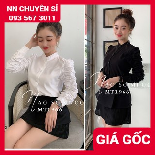 ÁO SƠ MI CỔ TRỤ TAY DÚN MT1966 ⚡HÀNG ĐẸP⚡ẢNH THẬT⚡ÁO SƠ MI CÔNG SỞ ⚡ SƠ MI NỮ TAY DÀI MÀU TRẮNG ĐEN