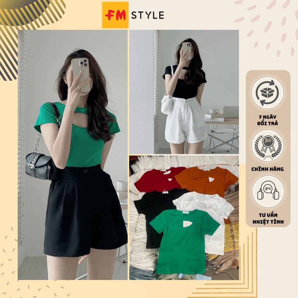 Áo thun nữ tay ngắn chéo dây ngực fmstyle, áo kiểu nữ đẹp khoéc cổ hàn quốc | Fmstyle Shop 205070039