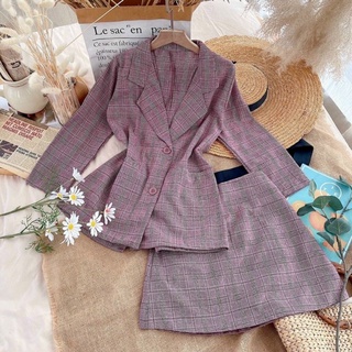 Set vest caro màu hồng ruốc