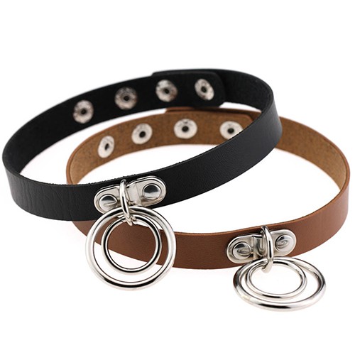 Vòng Cổ Choker Giả Da Gắn Vòng Khuyên Thời Trang Cho Nữ