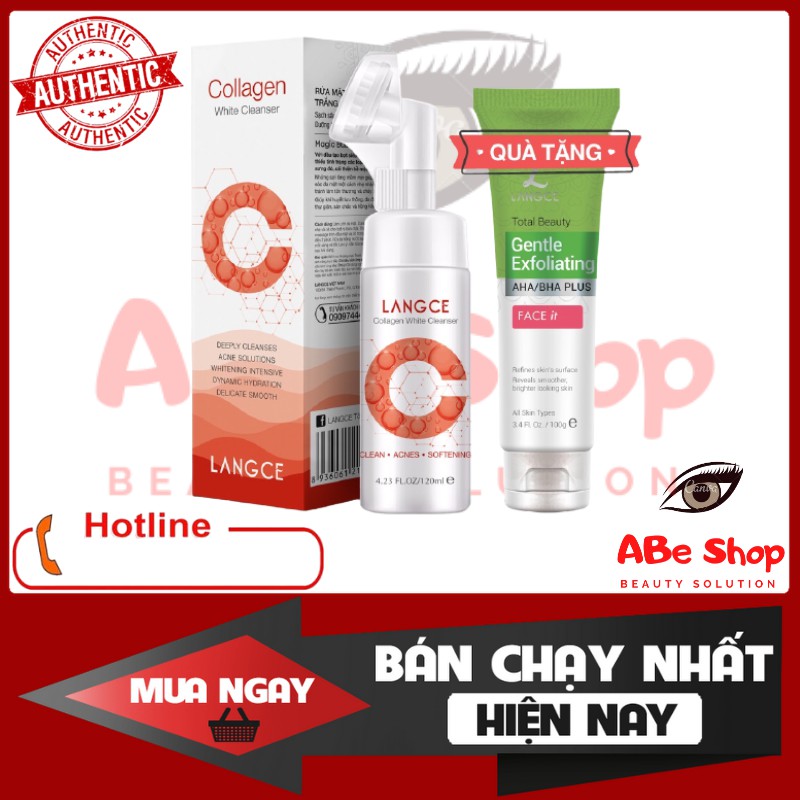 MÁY Rửa Mặt LANGCE Bằng Cọ Massage Trắng Da 120ml Hộp Đỏ TẶNG Tẩy Tế Bào Chết Da Mặt Trà Xanh 100ml LANGCE