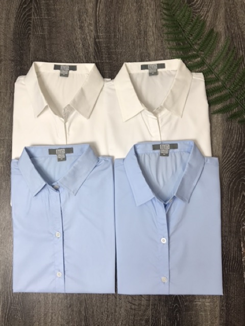 [Ảnh thật - Clip thật] Áo sơ mi dài tay trắng - Xanh | BigBuy360 - bigbuy360.vn