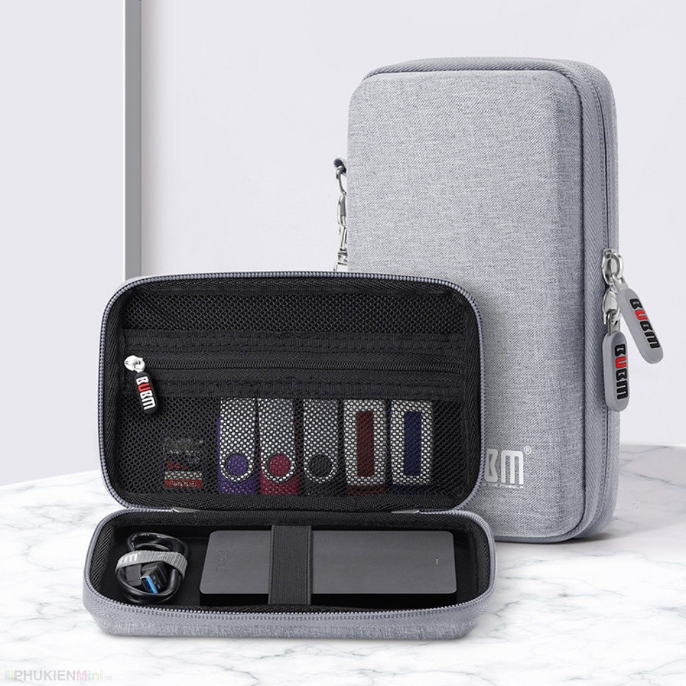 Túi phụ kiện điện thoại BUBM khung cứng chống sốc chuyên dụng đựng ổ cứng, pin dự phòng, bộ sạc tai nghe có quai xách