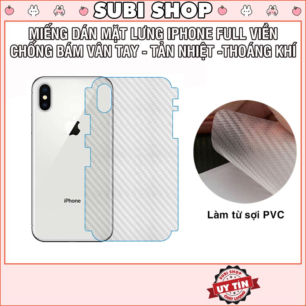 Miếng Dán Mặt Lưng Điện Thoại Cacbon Carbon Chống Vân Tay Mồ Hôi 6/6plus/6s/ppf/7/7plus/8/x/xs/11/12/13/14/pro/max/plus