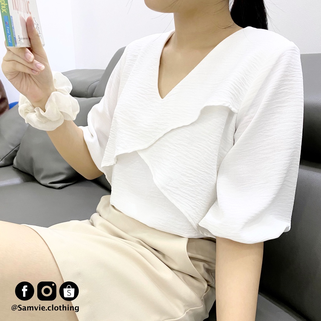Áo kiểu linen 2 tầng, cổ tim - Samvie | BigBuy360 - bigbuy360.vn