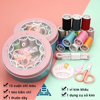 Hộp kim chỉ khâu vá mini dáng tròn dễ thương sewing box