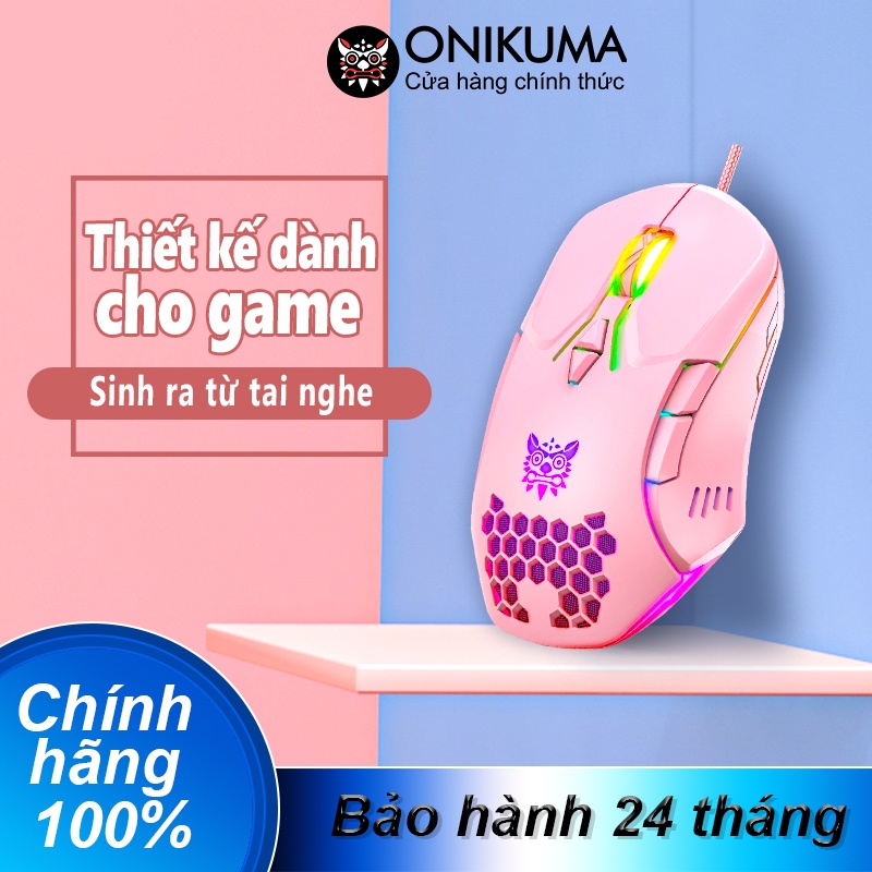 Chuột chơi game có dây ONIKUMA CW902 màu hồng với đèn RGB