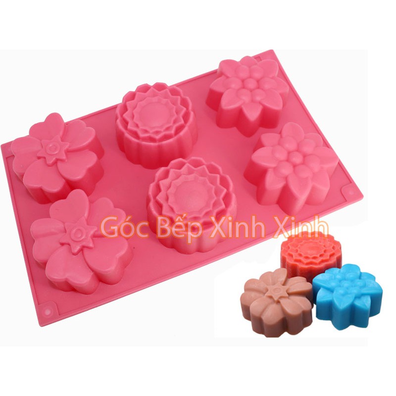 Khuôn silicon thạch bánh rau câu mousse cheese cake trung thu 6 hoa lớn