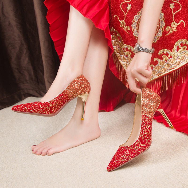 Giày Cao Gót Mũi Nhọn Đính Đá Pha Lê Màu Sắc Gradient Phong Cách Trung Hoa Cho Nữ