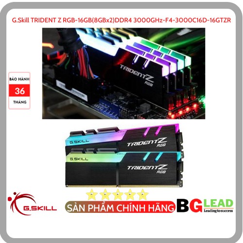 Ram máy tính G.Skill TRIDENT Z RGB - 16GB (8GBx2) DDR4 3000GHz - F4-3000C16D-16GTZR - Chính hãng, Mai Hoàng phân phối và