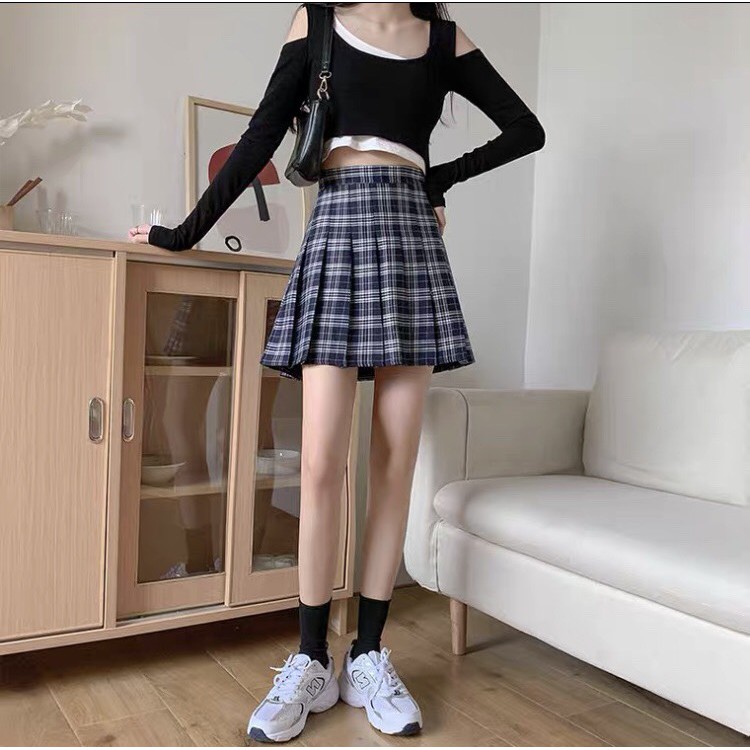 Chân Váy Chữ A Xếp Ly Lưng Cao Họa Tiết Caro Vintage Siêu Dễ Thương | BigBuy360 - bigbuy360.vn