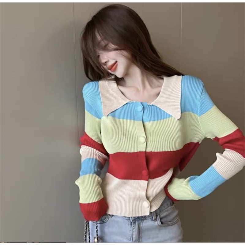 Áo Len Nữ Hàn Quốc VAYO Áo Len Tay Dài Nữ Cổ Bẻ Thời Trang Quảng Châu Dáng Ôm Kẻ Sọc Nhiều Màu Dưới 53kg | BigBuy360 - bigbuy360.vn