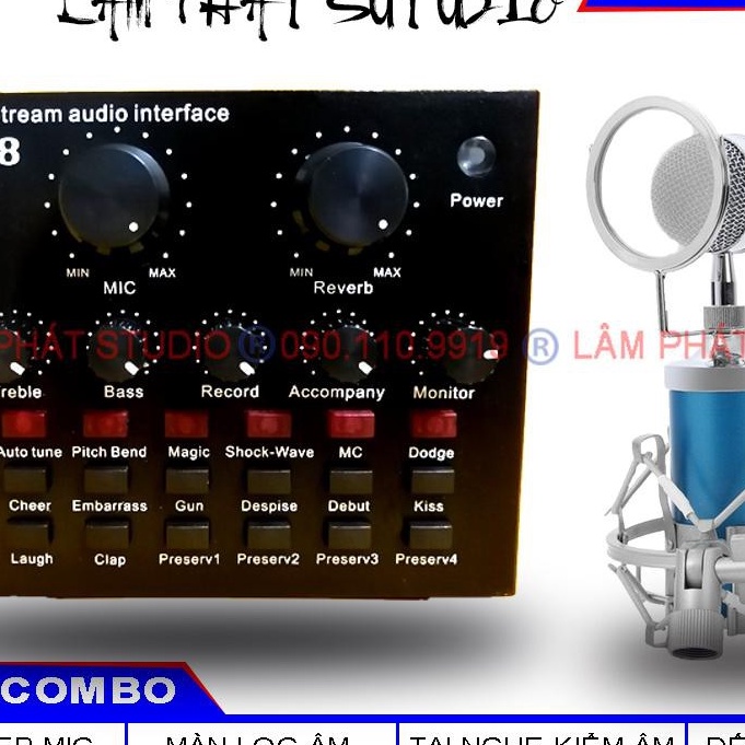 Bộ live stream thu âm card V8  v68 mic b900 new tặng tai phone có giá tốt