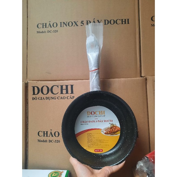 Chảo inox 5 đáy đun từ DOCHI, dáng chảo sâu lòng, chống dính vân đá 18cm 20cm