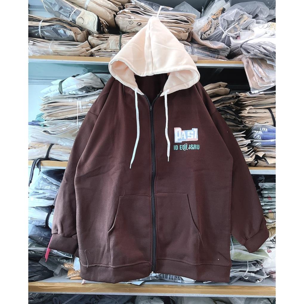 Khoác Nỉ Hoodie Nam Nữ Unisex In Hoiaj Tiết Chữ PastHàn Quốc Dáng Rộng Mũ To Tay Bồng