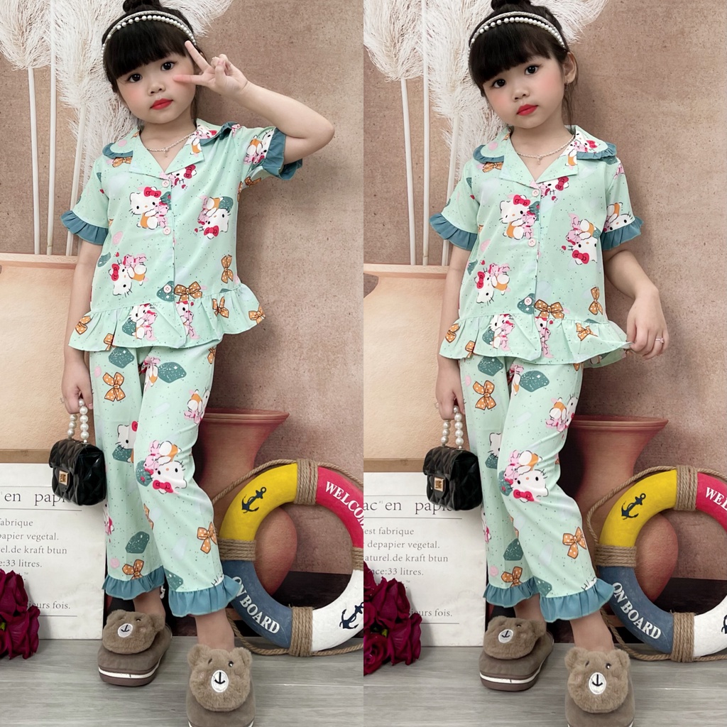 Pijama lụa Hàn cho bé gái 4-9 họa tiết cực xinh yêu P1