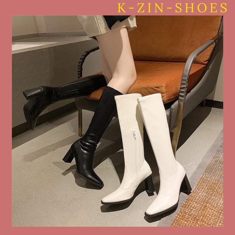 Bốt nữ LeMonn Boots 7 Phân cao cổ đùi da mềm khóa giữa độc lạ cá tính