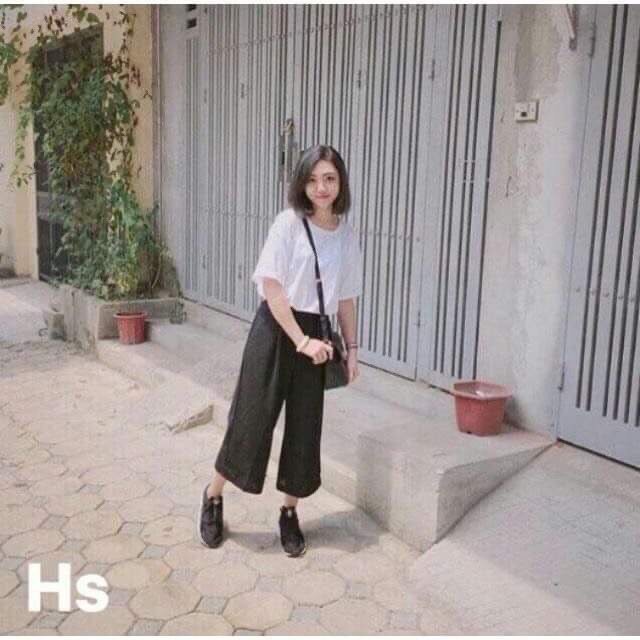Quần Ống Suông Lửng Đen X.Store - Quần Ống Rộng Vải Mịn X.Store