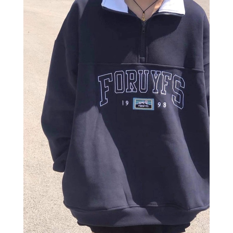 Áo nỉ Zip form rộng FORUYS Ulzzang Áo nỉ sweater nữ cao cổ dài tay Hàn Quốc - CUTE_ZOO | BigBuy360 - bigbuy360.vn