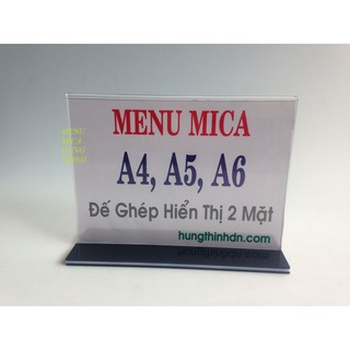 MENU CHỮ T NẰM NGANG KHỔ A4 210X297 mm_Mica cao cấp