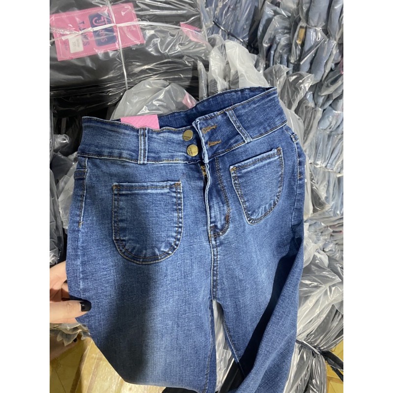 quần jean cạp cao co dãn 2 túi tròn | BigBuy360 - bigbuy360.vn