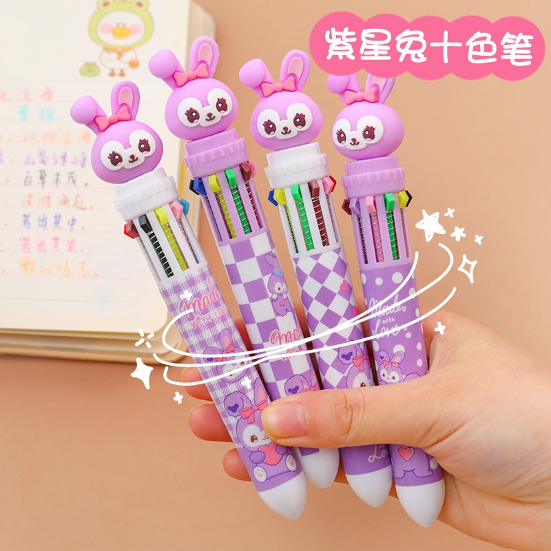 Bút Bi Bấm Nhiều Màu Họa Tiết Hoạt Hình Dễ Thương 10 Màu Tùy Chọn Cao Cấp Kèm 10 Bút Màu